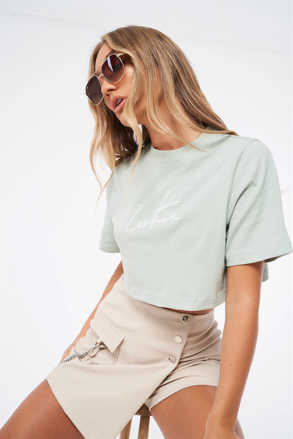 Oversize Kısa Crop T shirt Mint Yeşili