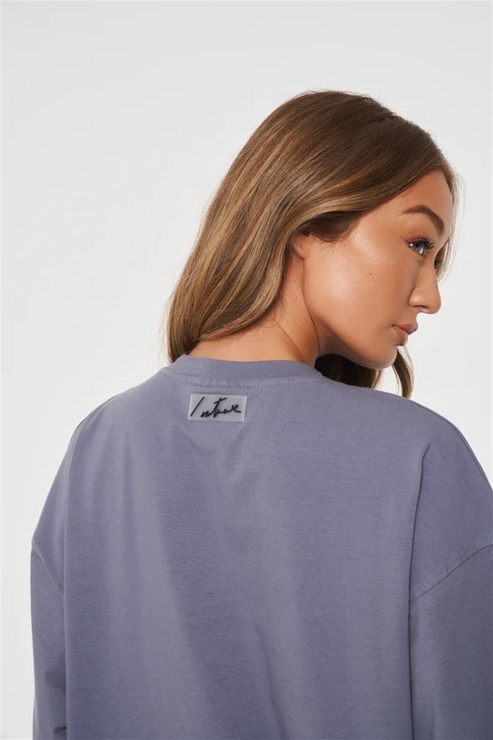 Oversize Logosuz Tshirt İndigo Mavi