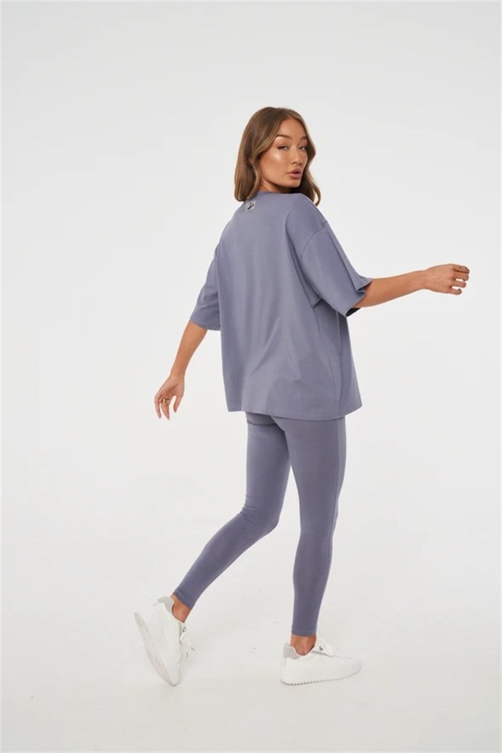 Oversize Logosuz Tshirt İndigo Mavi