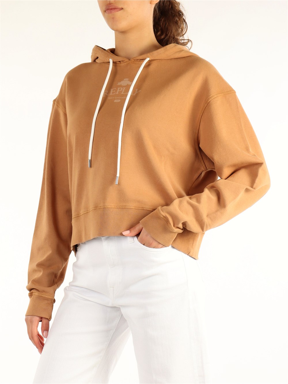 Oversize  Organik Pamuk Hoodie Kapişonlu Sweat-Kahverengi Açık