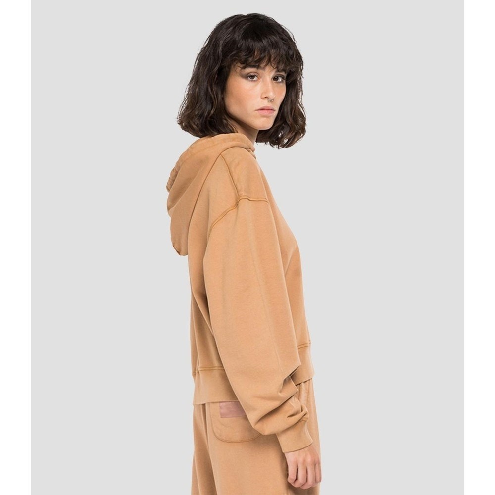 Oversize  Organik Pamuk Hoodie Kapişonlu Sweat-Kahverengi Açık