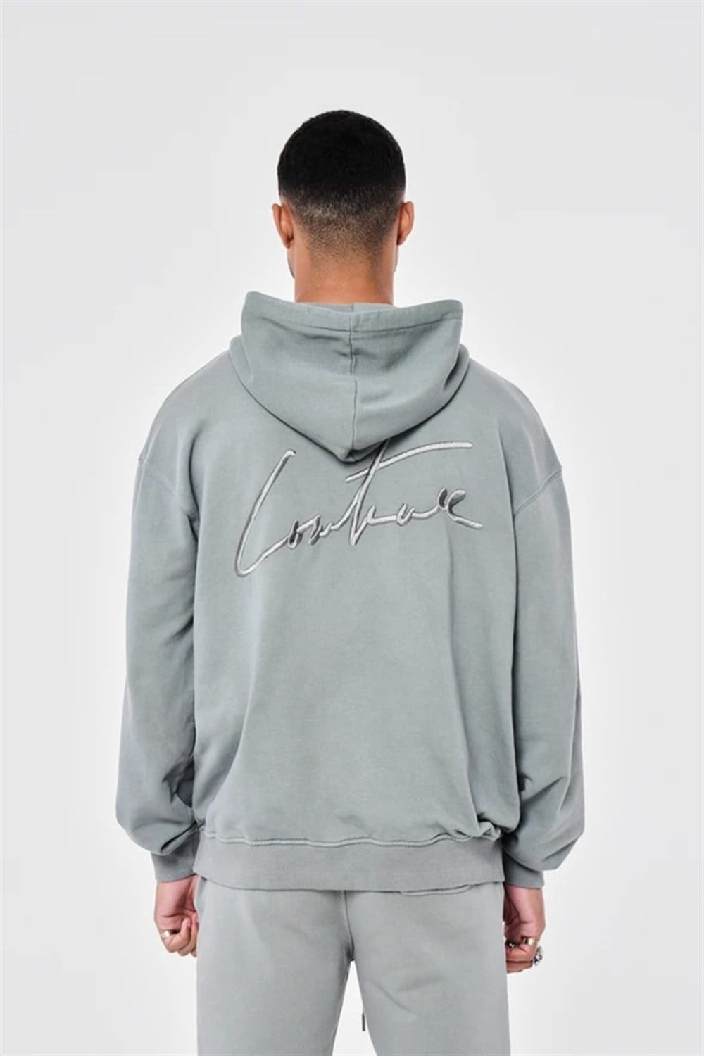 Oversize  Plastik Etiketli Arkası Nakışlı Sweat Antrasit
