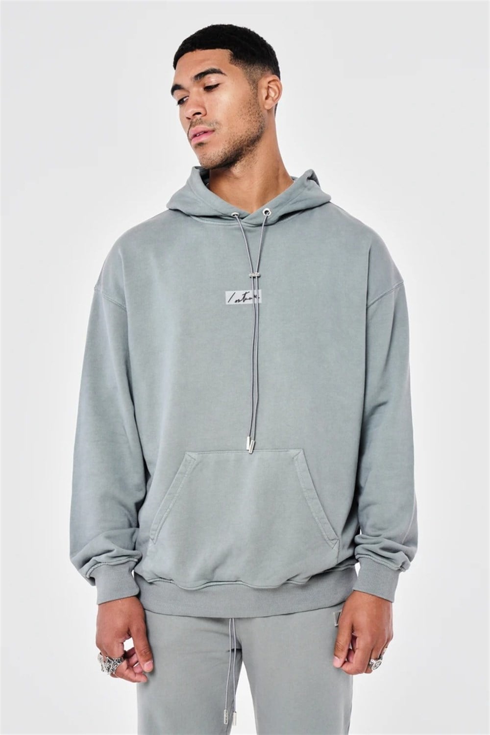 Oversize  Plastik Etiketli Arkası Nakışlı Sweat Antrasit