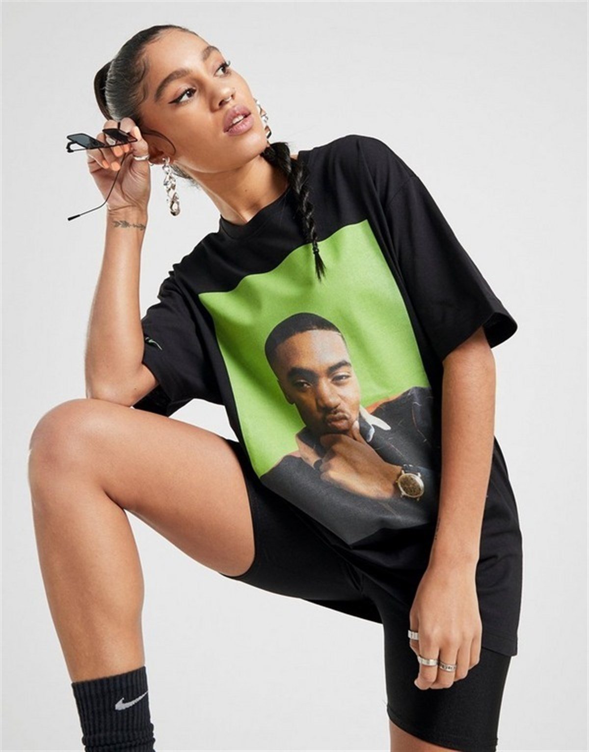 Oversize Queensbridge  Baskılı  T shirt Siyah-Yesil