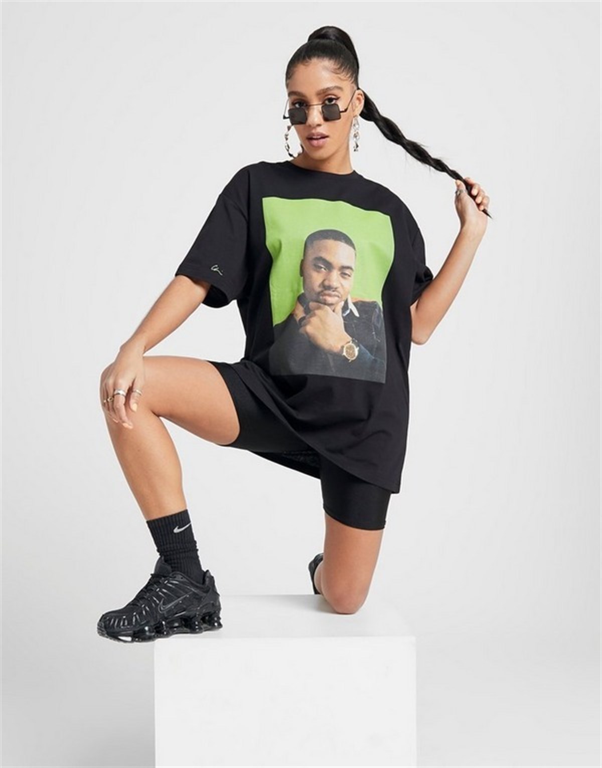 Oversize Queensbridge  Baskılı  T shirt Siyah-Yesil