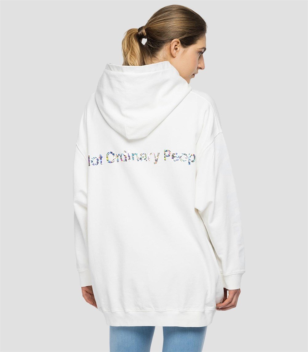 Oversize Secondlife Sweat Hoodie-Kirli Beyaz