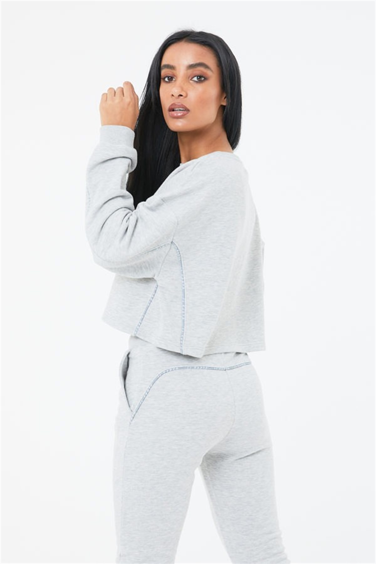 Oversize Special Kısa Crop  Sweat Gri Açık