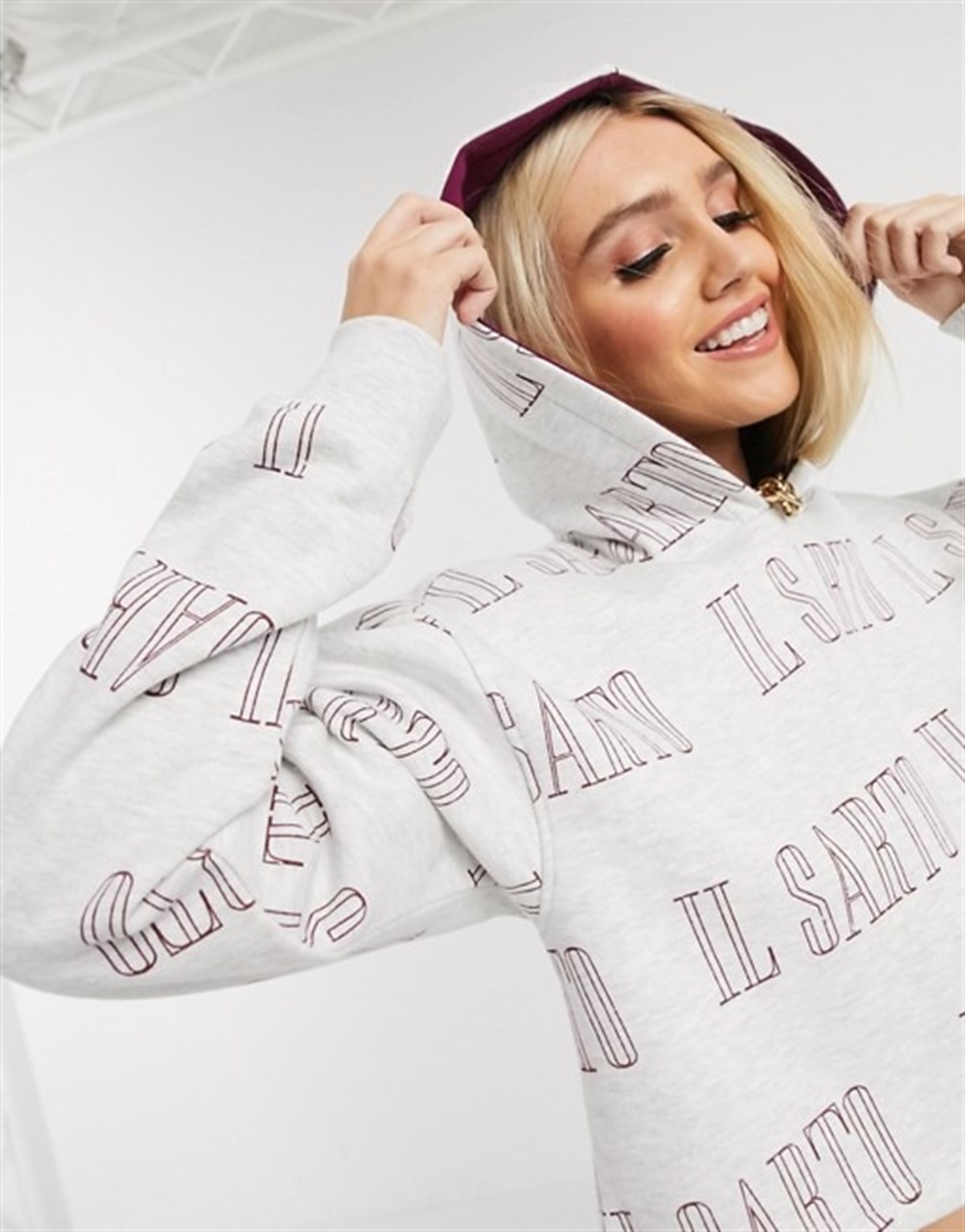 Oversize Special Kısa Crop  Sweat Gri-Bordo