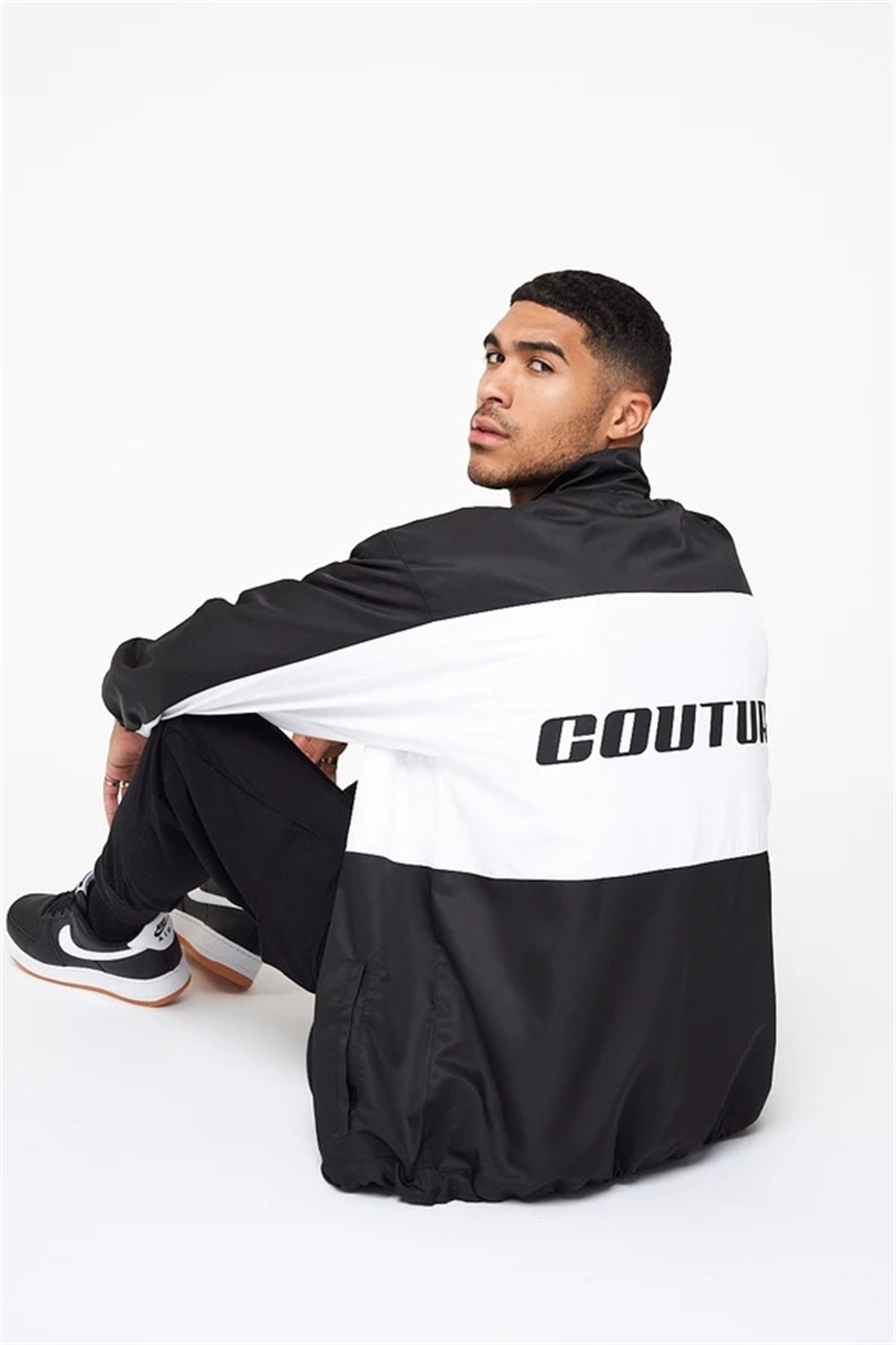 Oversize Unisex Sweat Yağmurluk Siyah-Beyaz