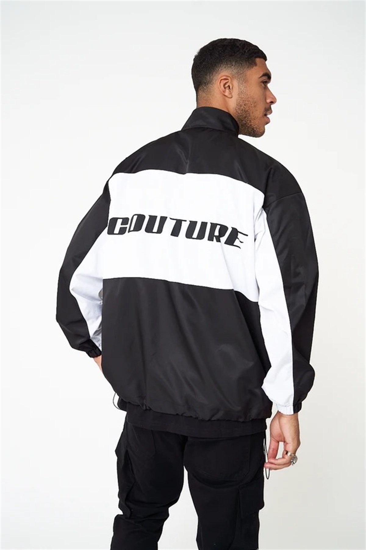 Oversize Unisex Sweat Yağmurluk Siyah-Beyaz