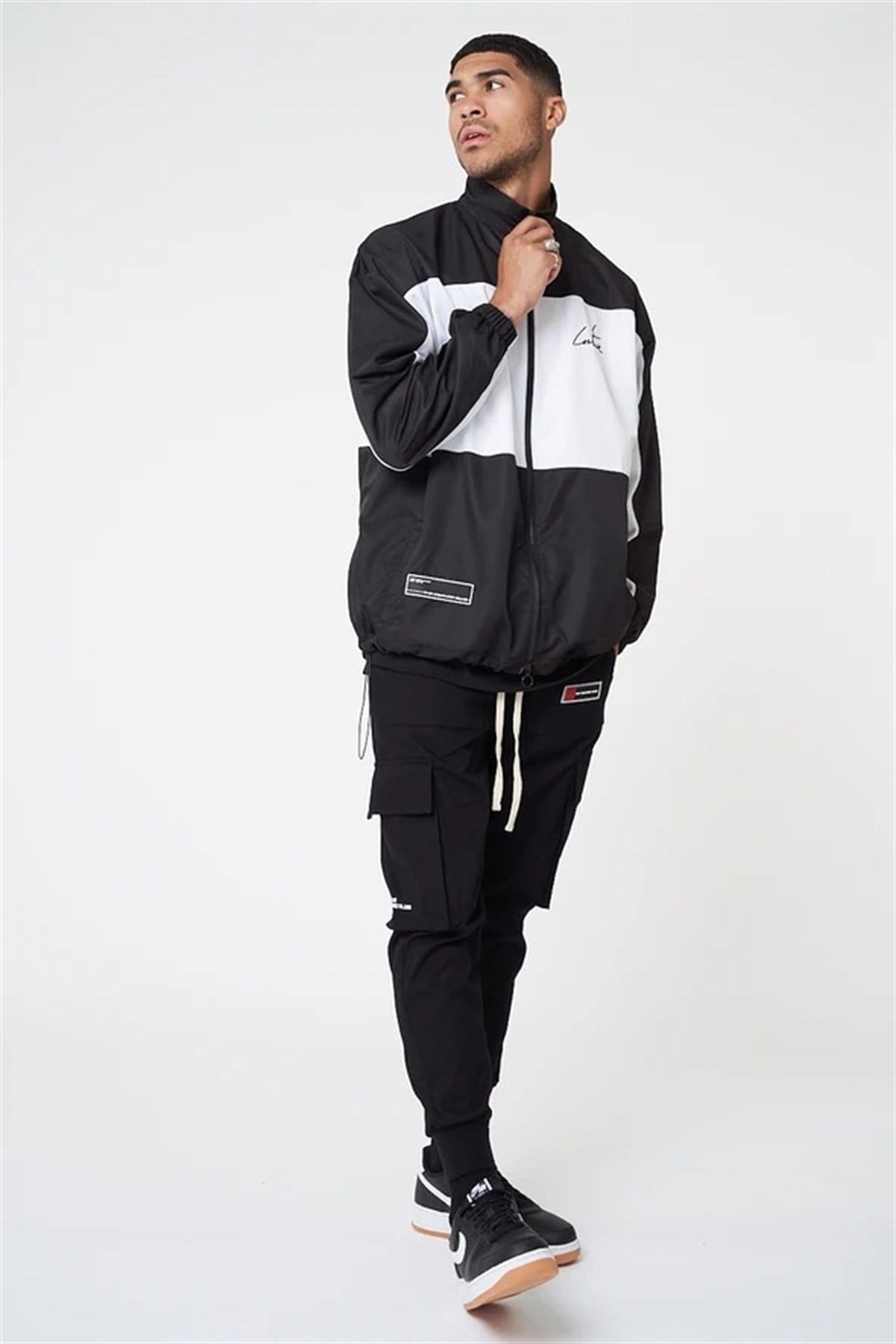Oversize Unisex Sweat Yağmurluk Siyah-Beyaz