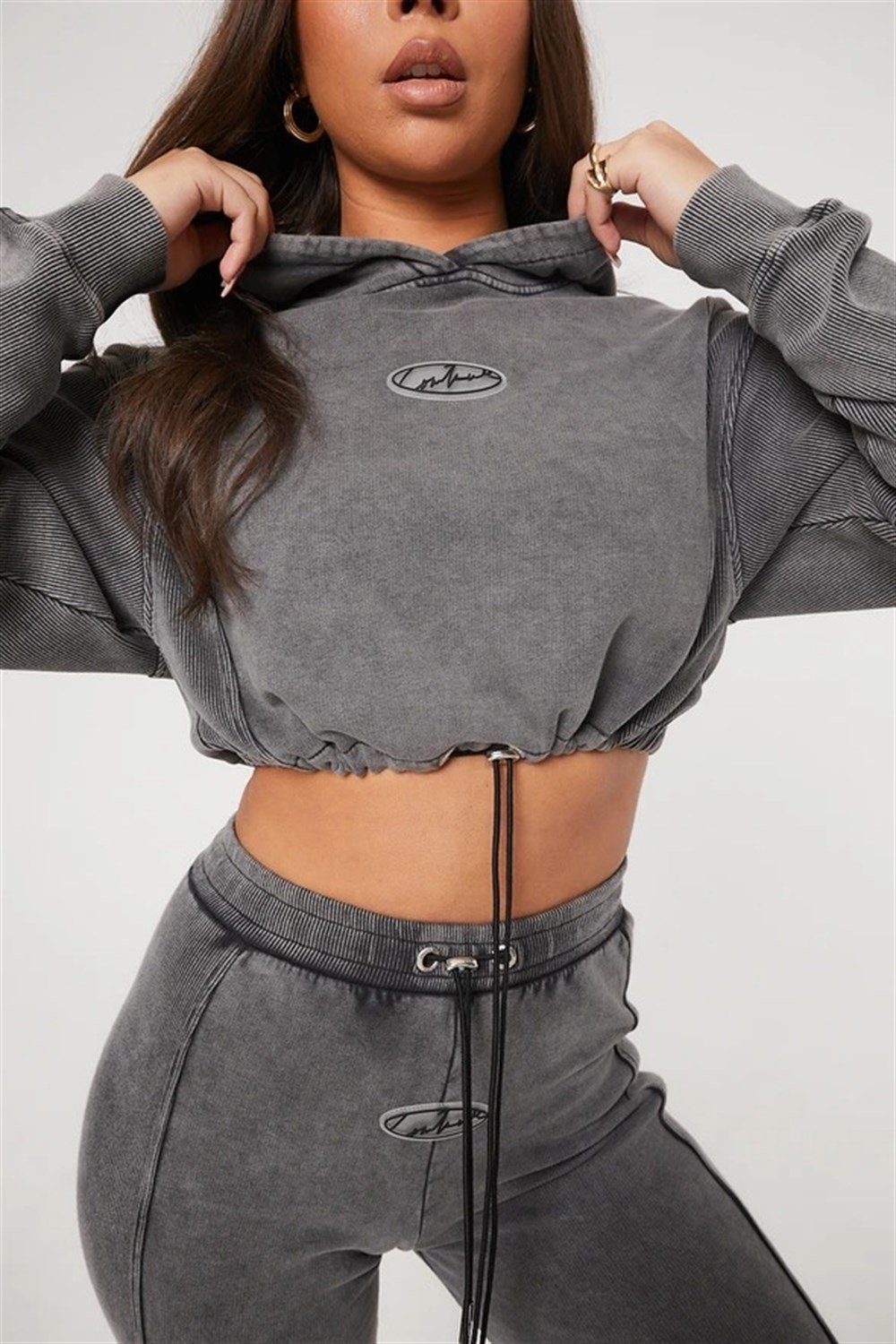Oversize Yıkamalı Crop Sweat Antrasit