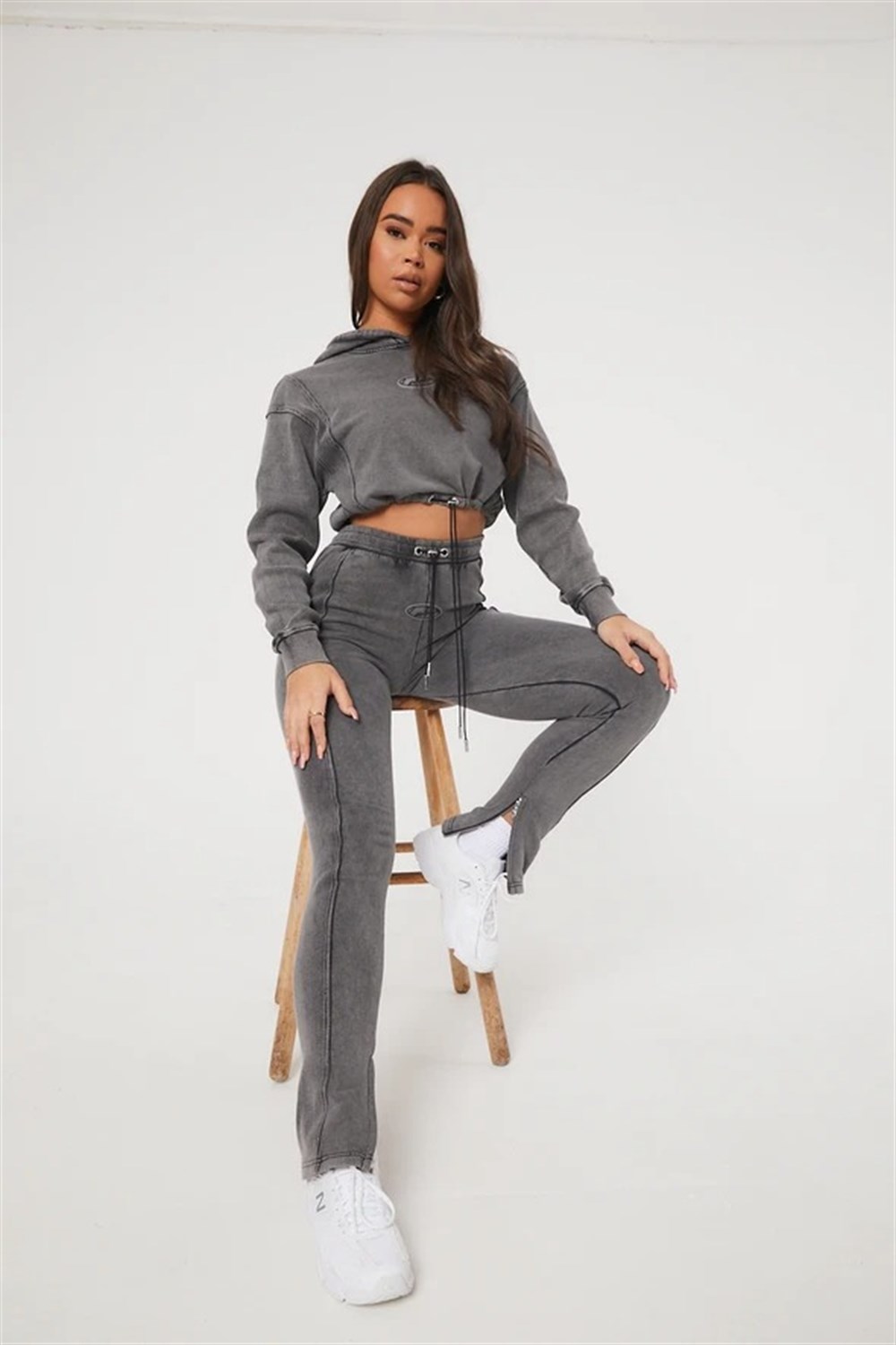 Oversize Yıkamalı Crop Sweat Antrasit