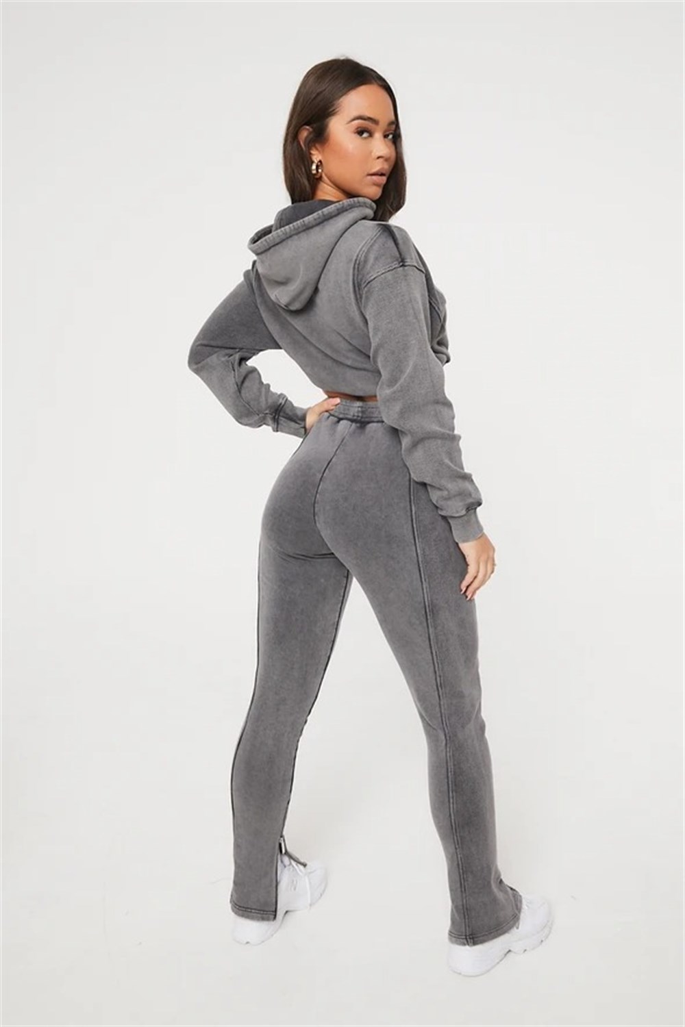 Oversize Yıkamalı Crop Sweat Antrasit