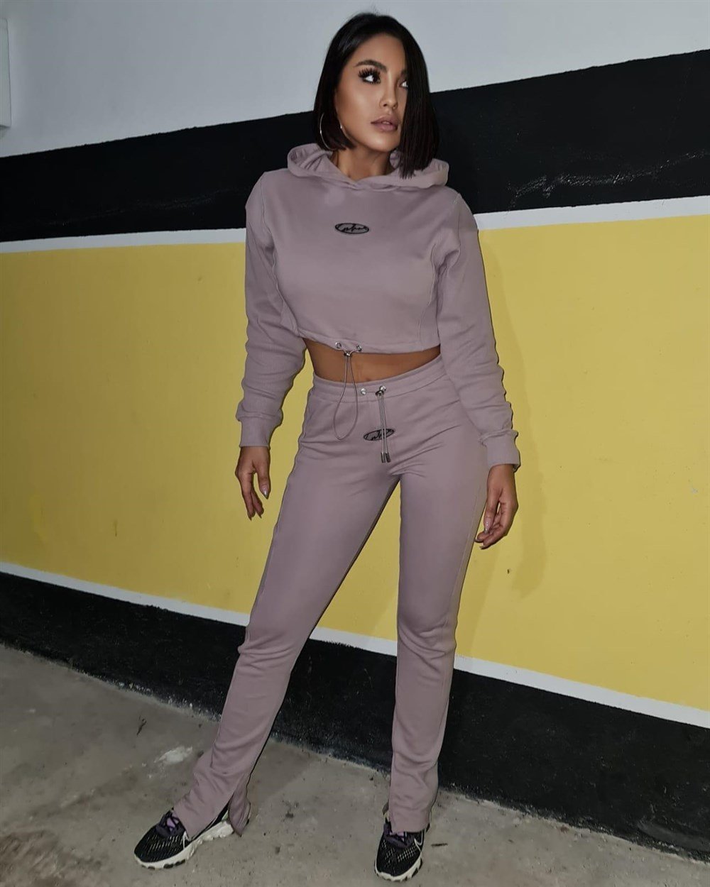 Oversize Yıkamalı Crop Sweat Gülkurusu