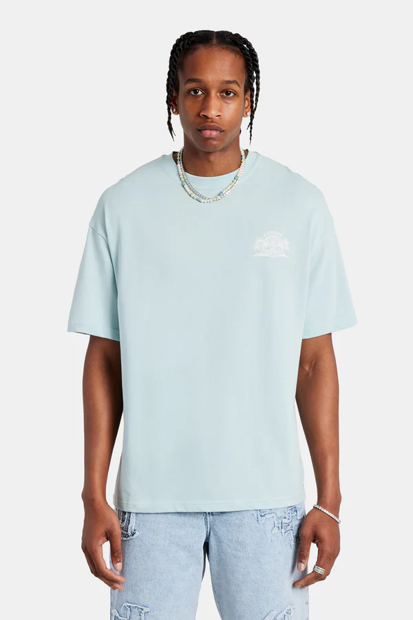 PALM PRINT T-SHIRT-Mavi Açık