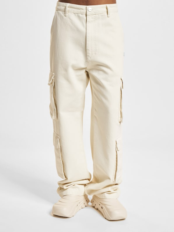 Preto Wide Leg  Cargo Pants-Krem
