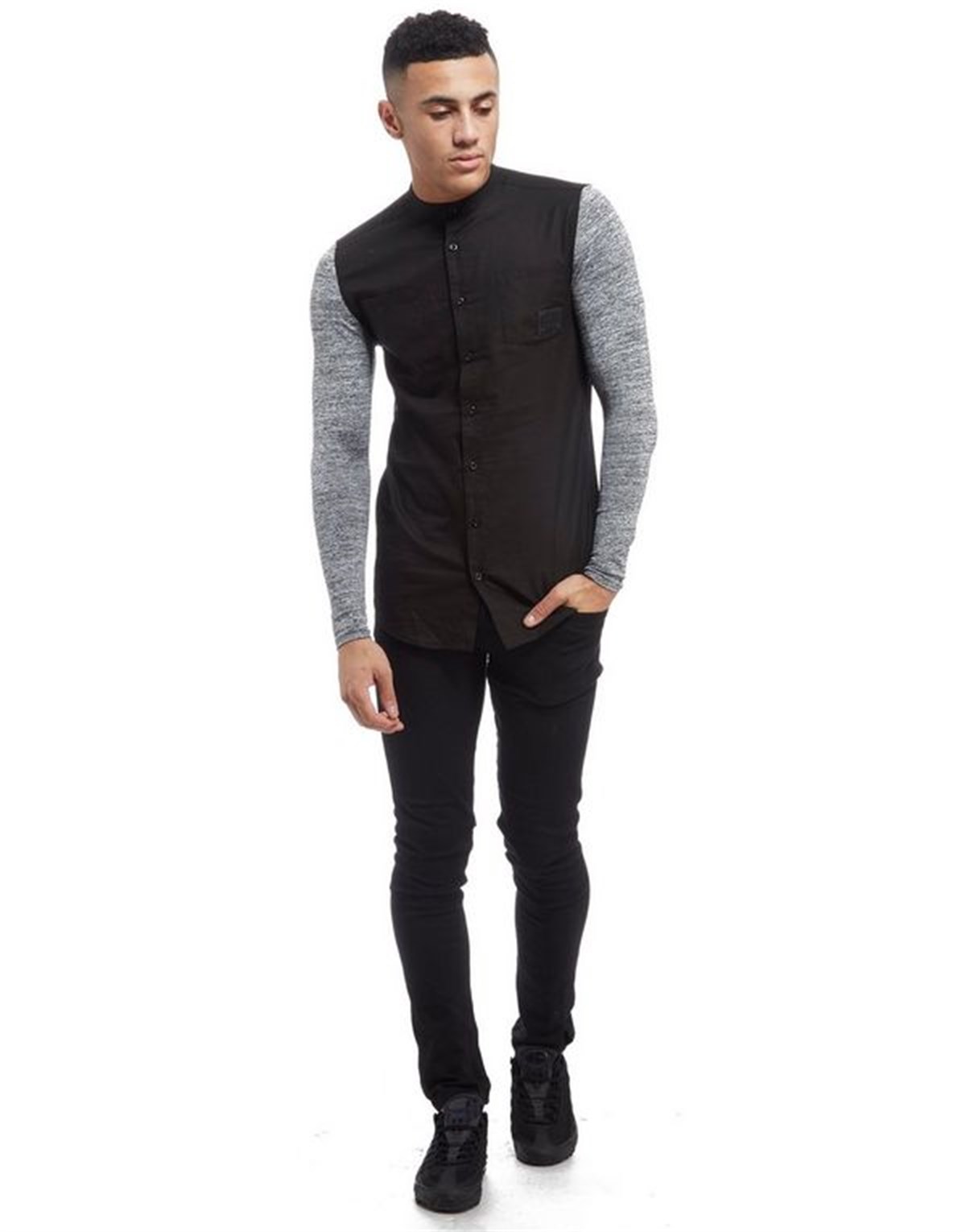 Reglan Kol Hakim Yaka Gömlek Siyah