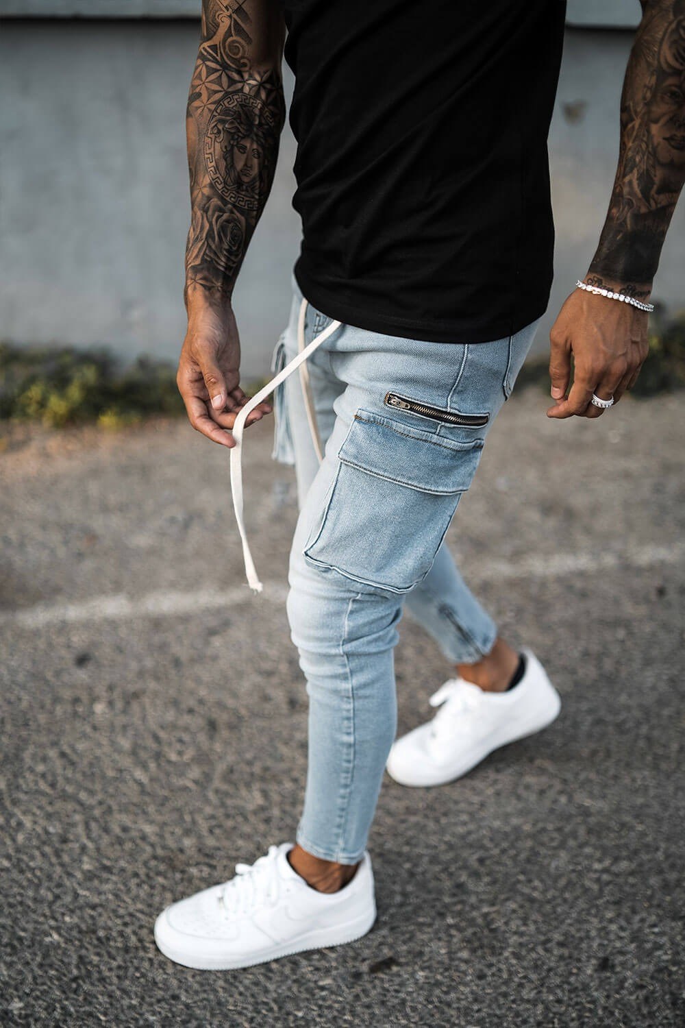 Skinny Fermuarlı  Kargo Jean Mavi