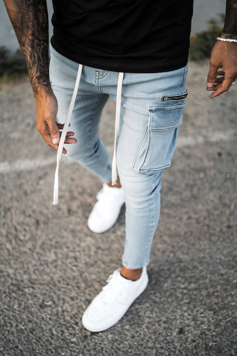 Skinny Fermuarlı  Kargo Jean Mavi
