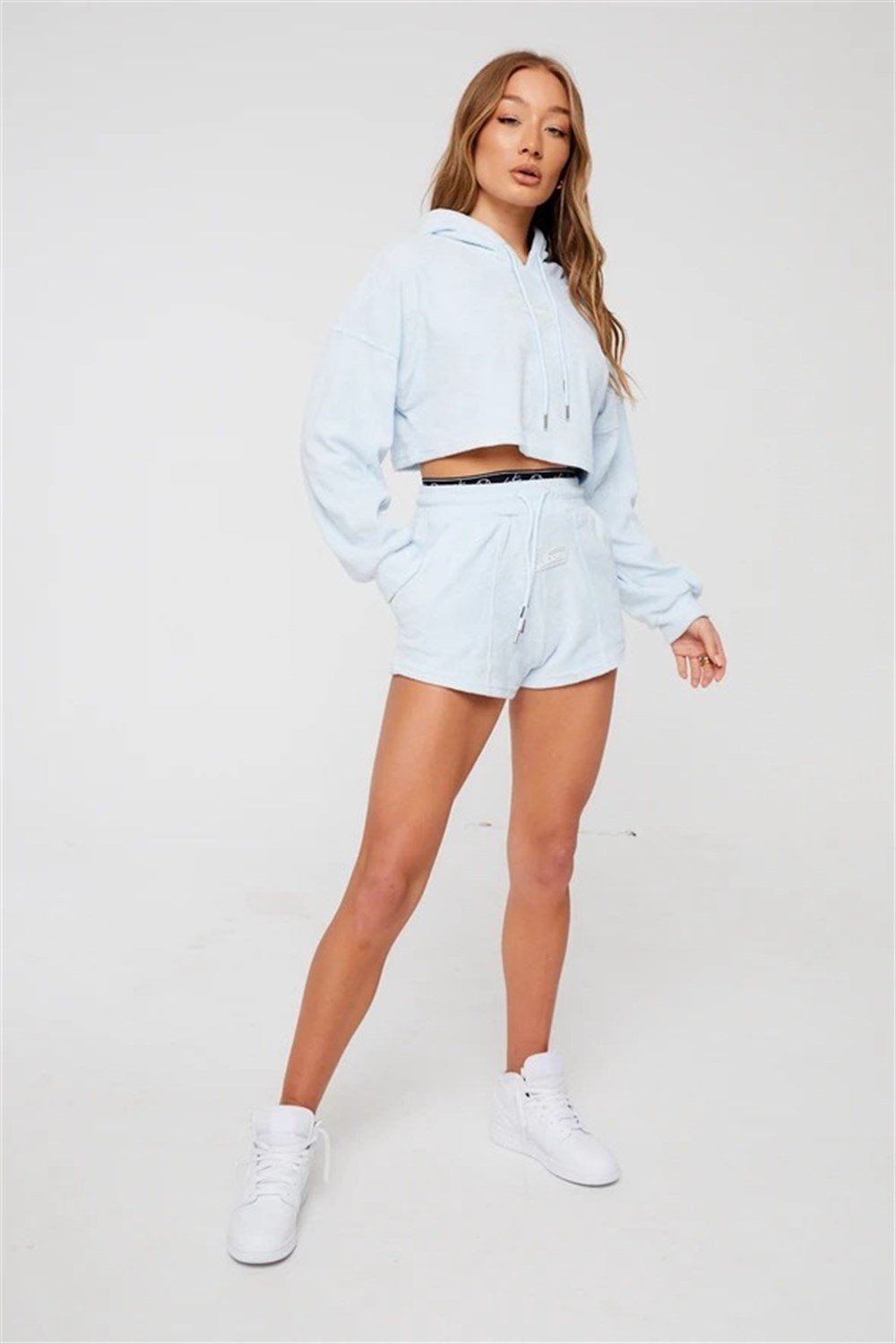 Soft Havlu Kumaş   Kısa Crop Sweat Mavi Açık