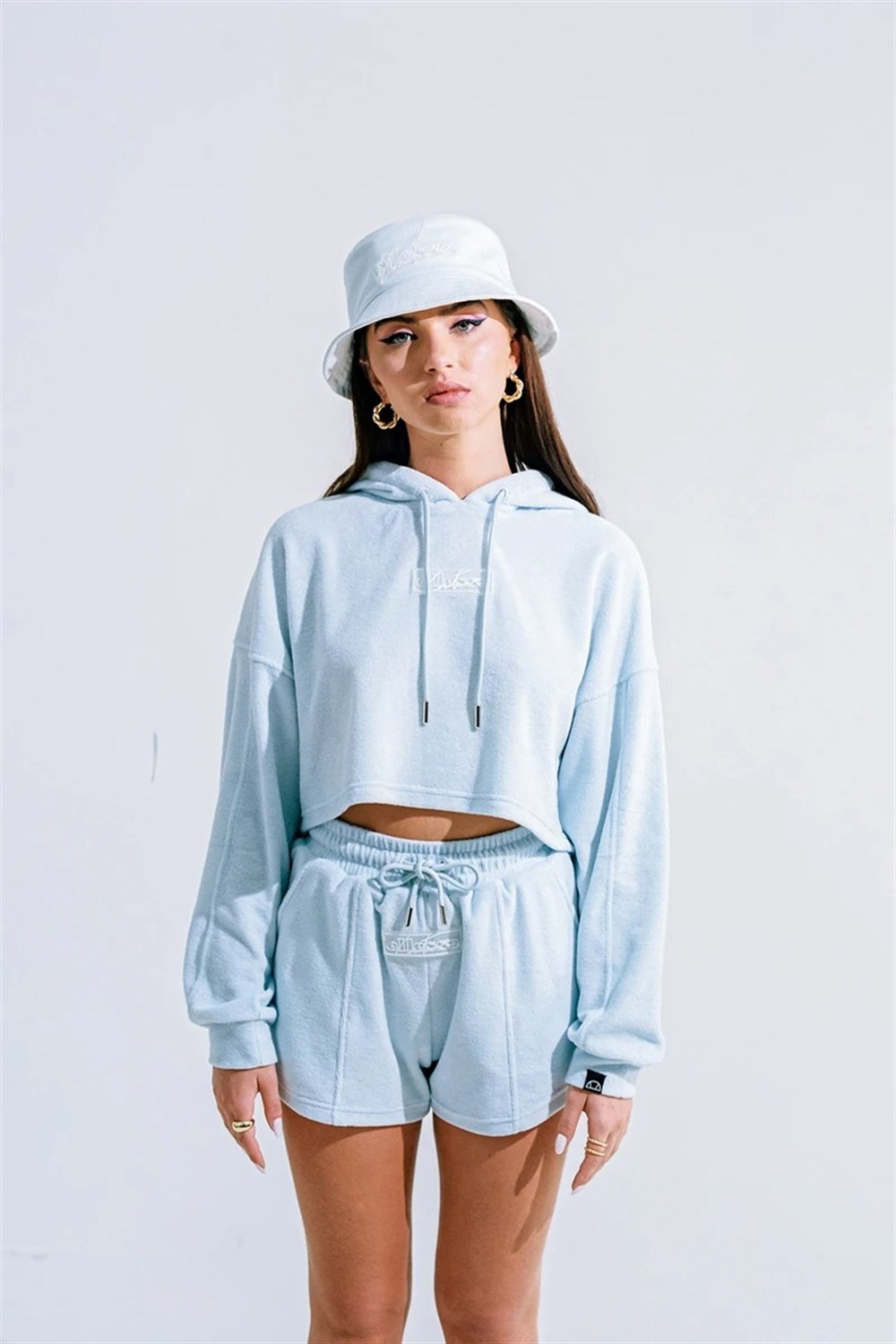 Soft Havlu Kumaş   Kısa Crop Sweat Mavi Açık