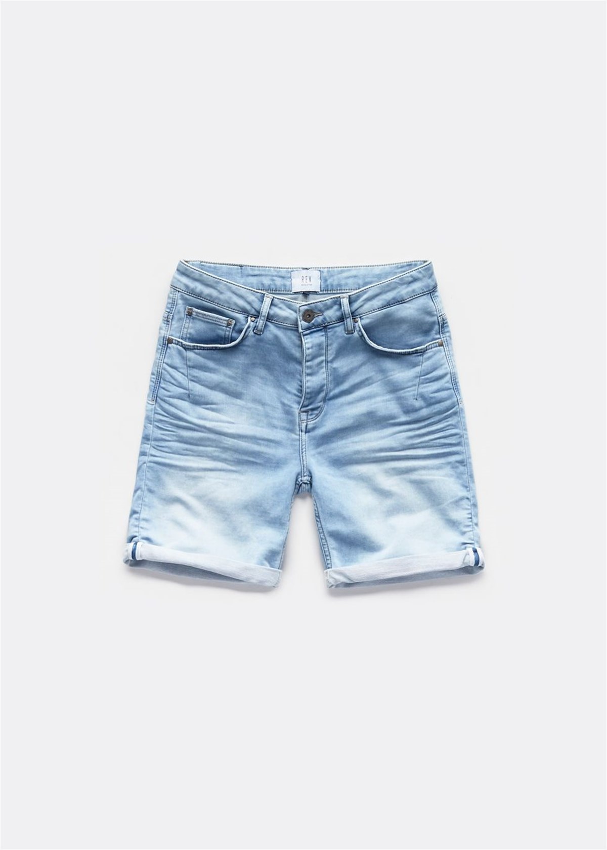 Soft Kumaş Taşlamalı Jean Şort Buz Mavisi
