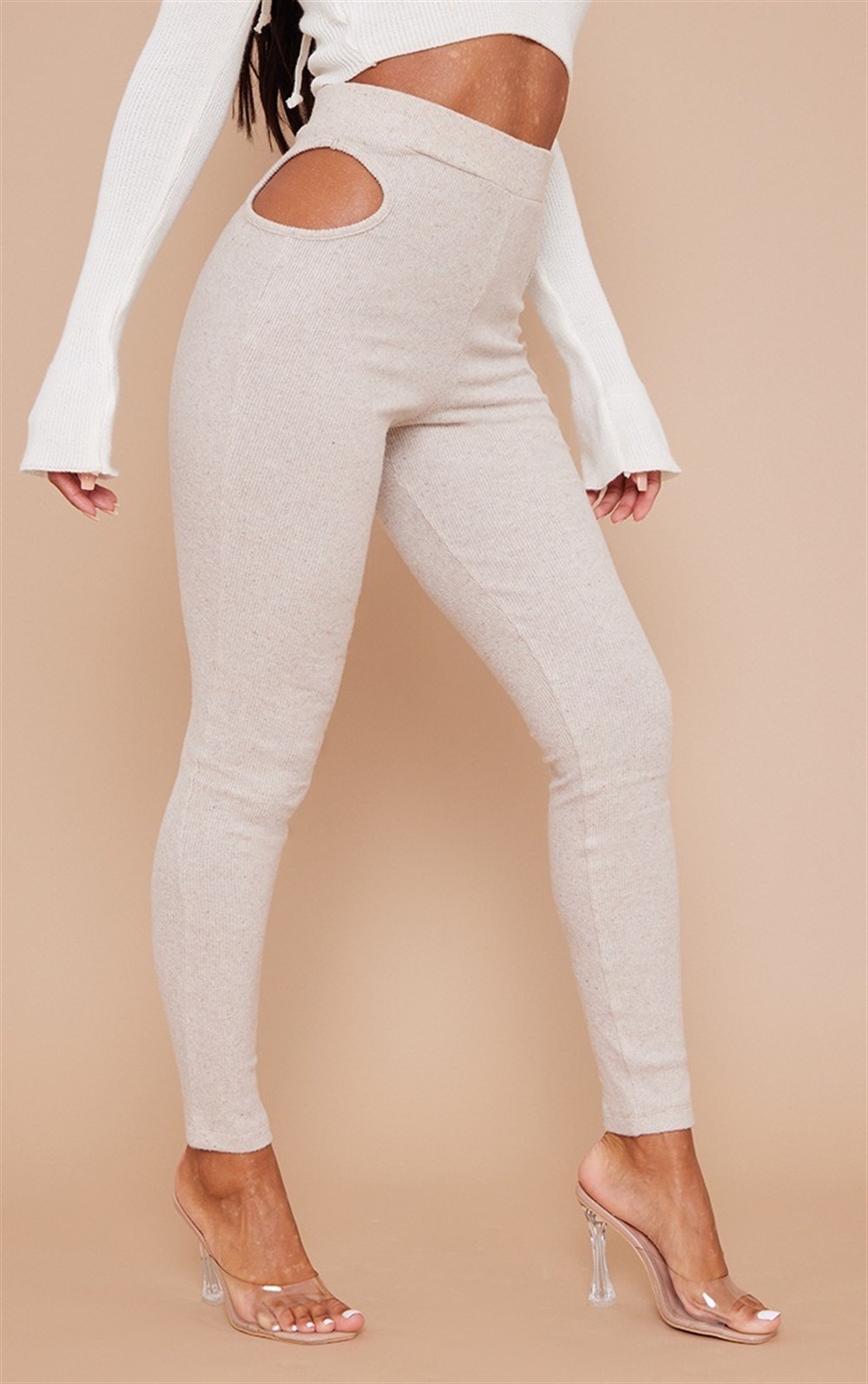 Triko Yanları Acık Taty Pantolon-Bej