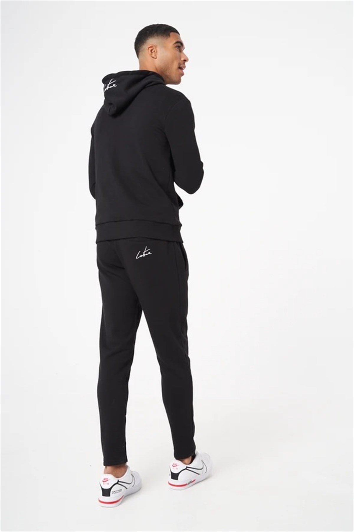 Unisex Kare Logo Kapişonlu Sweat Siyah