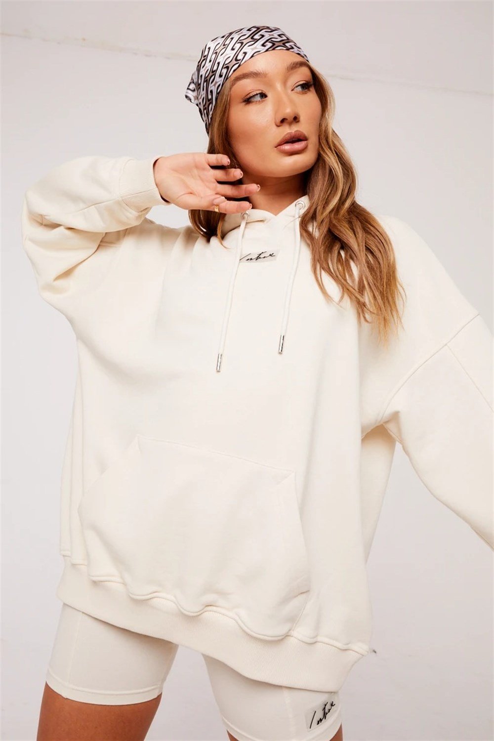 Unisex Oversize  Plastik Baskılı Sweat Kirli Beyaz