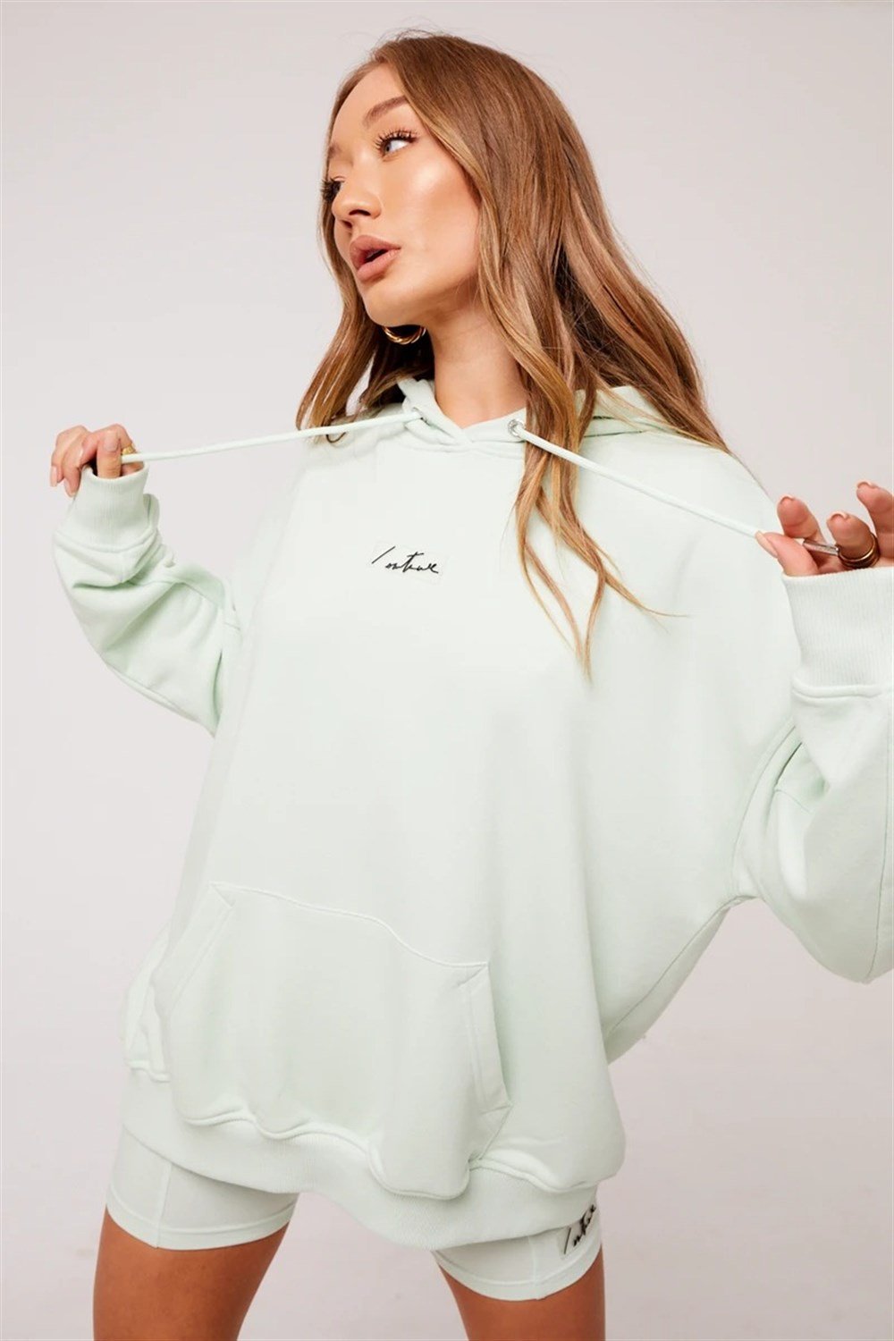 Unisex Oversize  Plastik Baskılı Sweat Su Yeşili