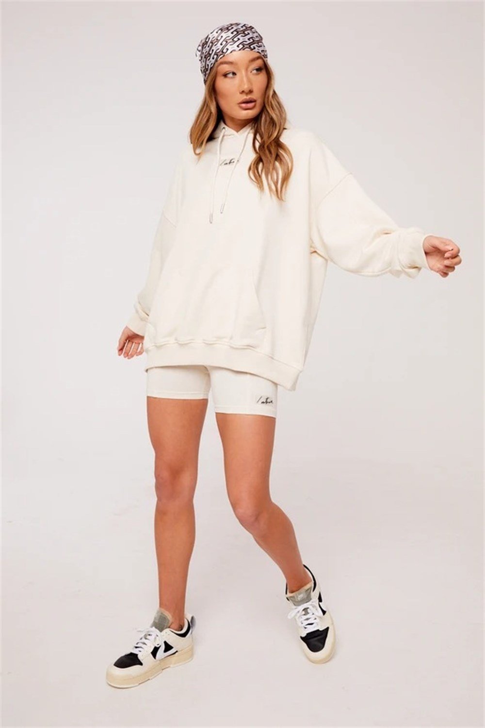 Unisex Oversize  Plastik Baskılı Sweat Kirli Beyaz