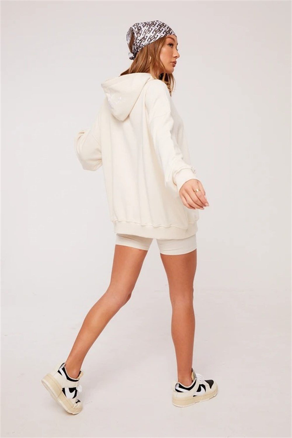 Unisex Oversize  Plastik Baskılı Sweat Kirli Beyaz