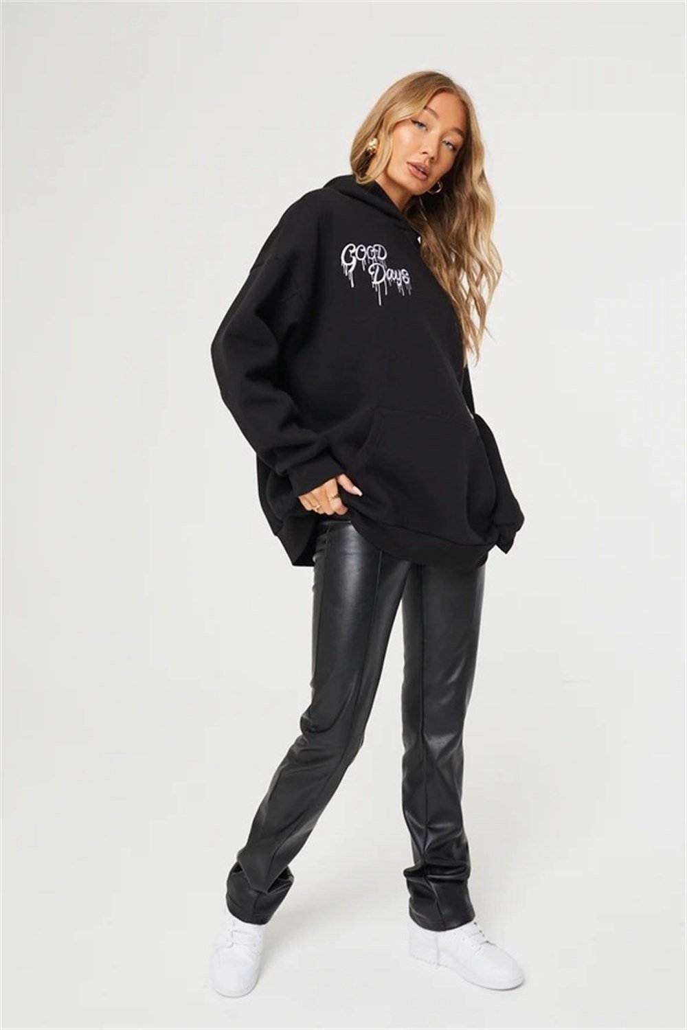 Unisex Oversize Dont Look Back  Kapişonlu  Sweat Siyah