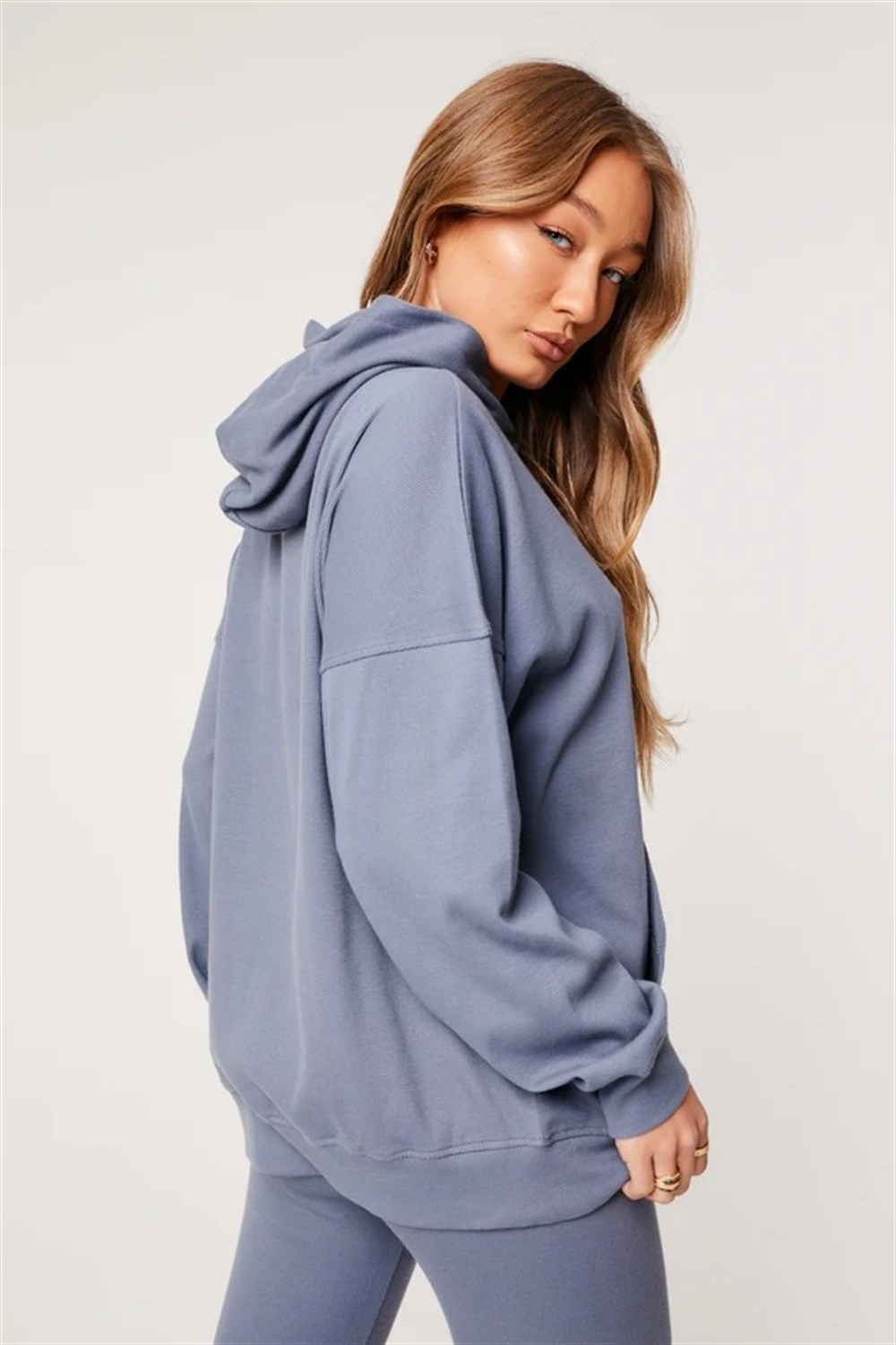 Unisex Oversize Fitilli Kumaş Sweat İndigo Mavi