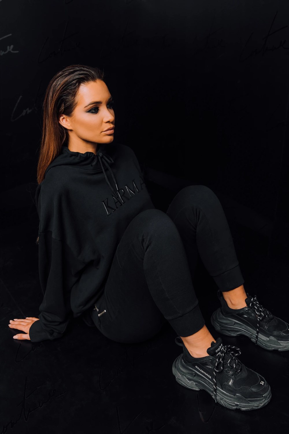 Unisex Oversize Karma  Kapişonlu  Sweat Siyah