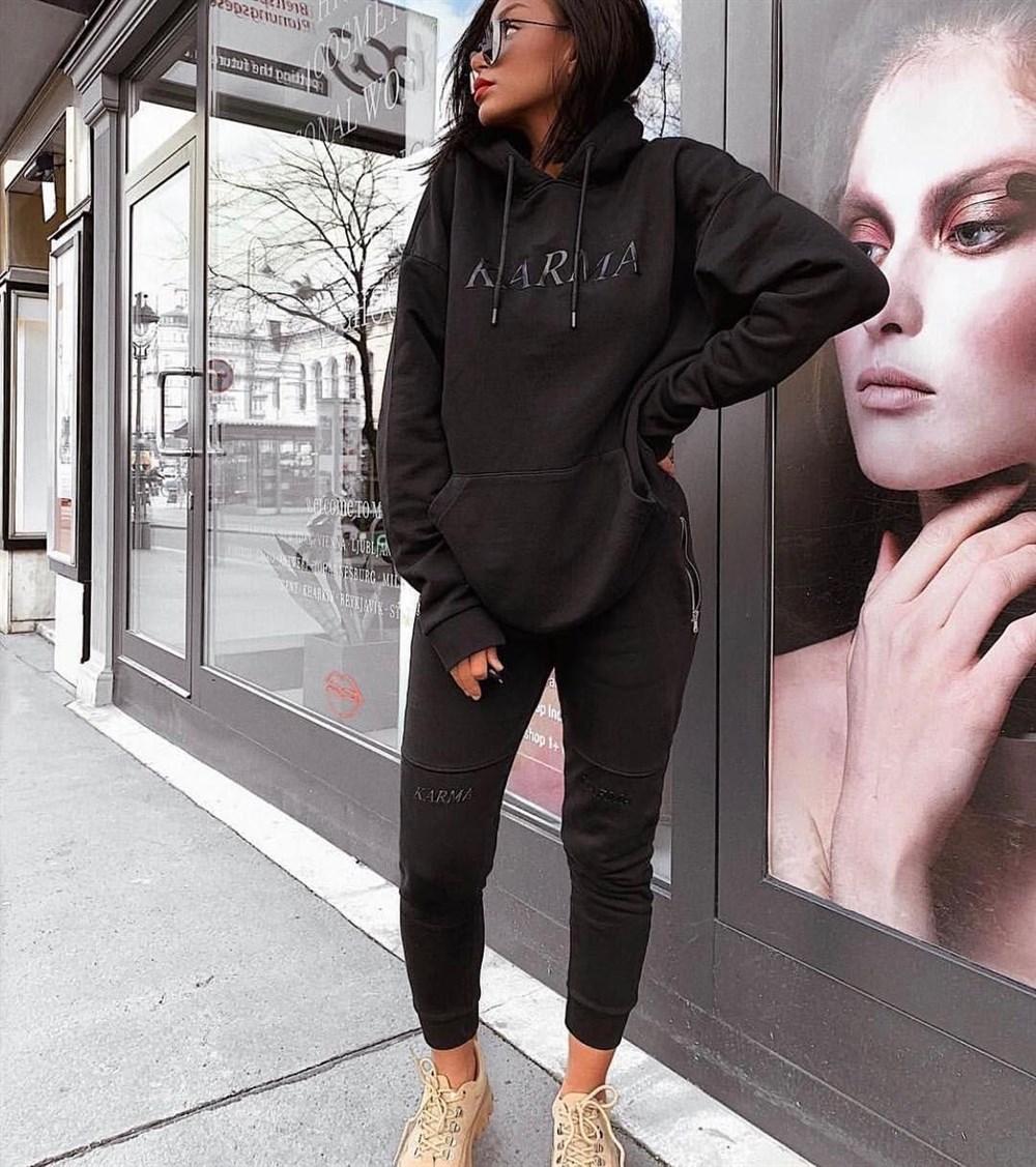 Unisex Oversize Karma  Kapişonlu  Sweat Siyah