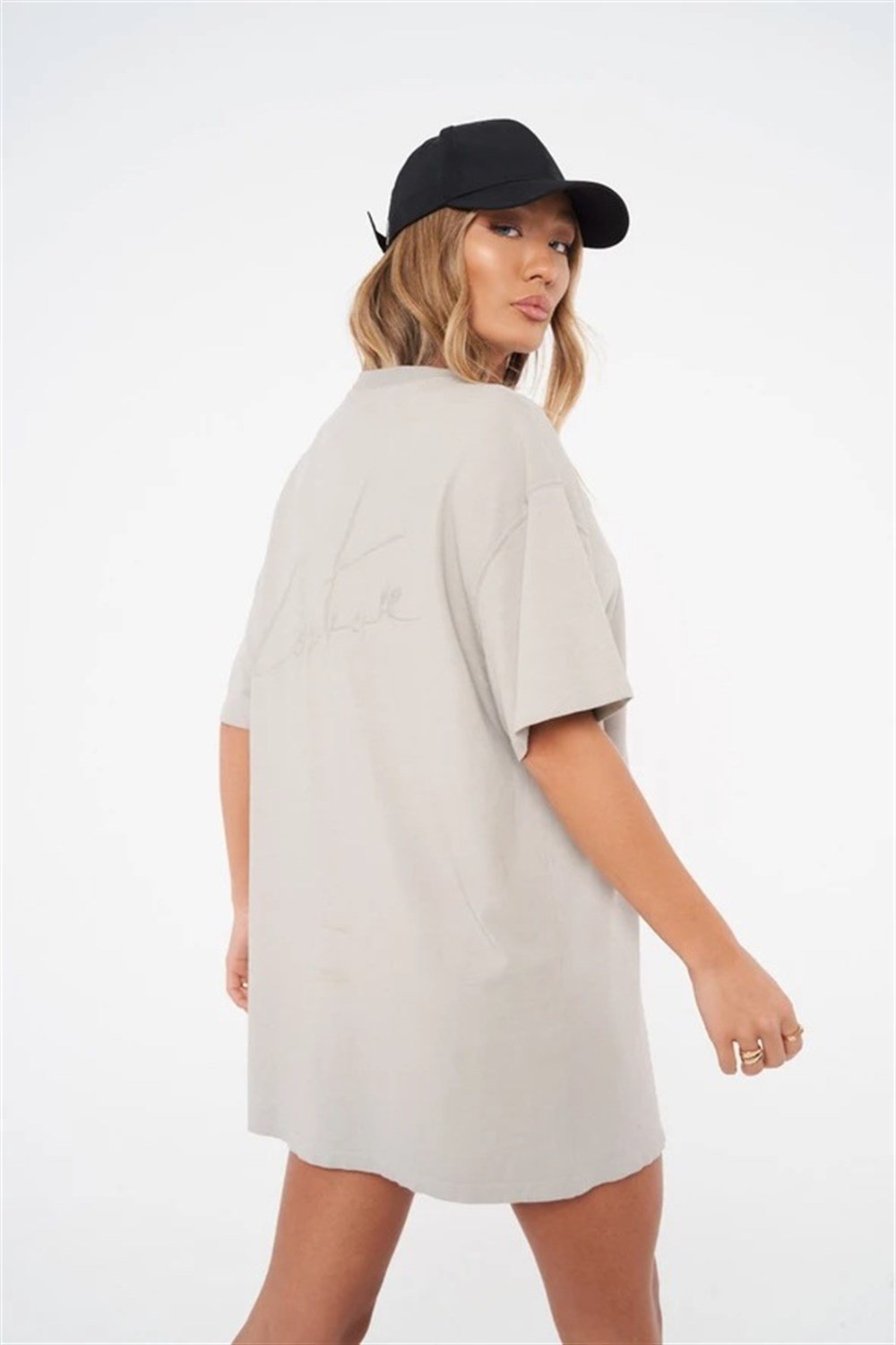 Unisex Oversize Yıkamalı  T shirt Bej