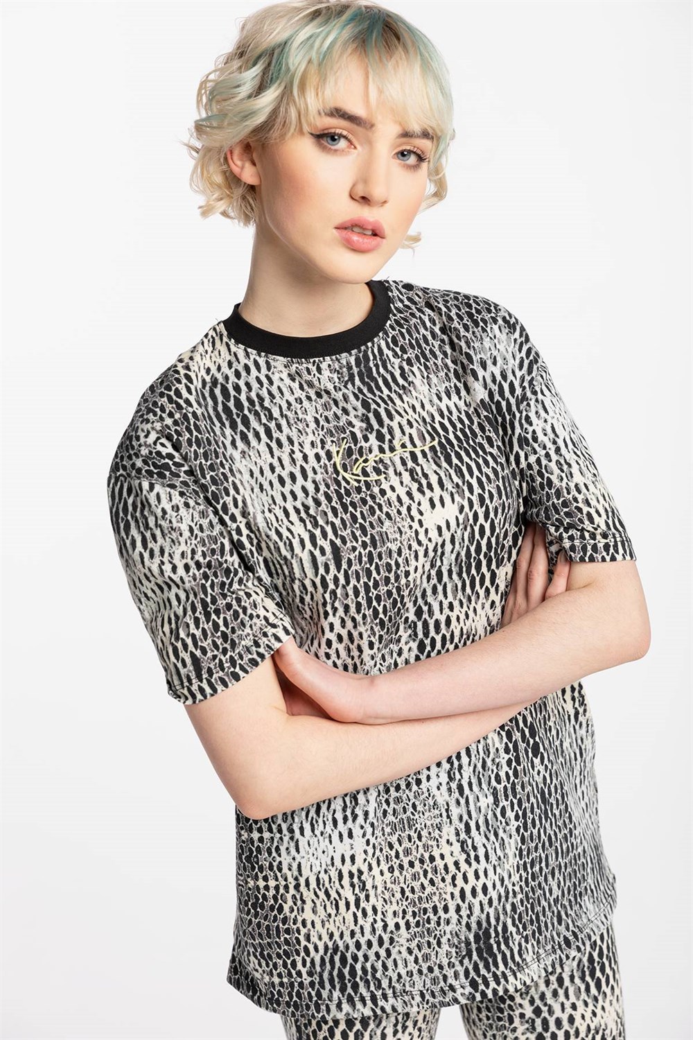 Unisex Oversize Yılan Baskılı  T shirt Beyaz