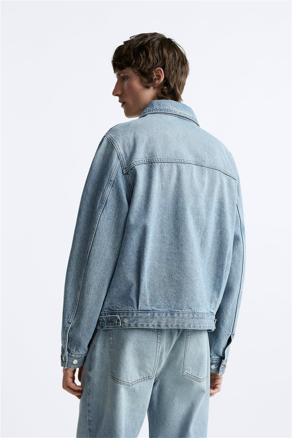 Unisex Pileli  Jean Ceket-Mavi Açık