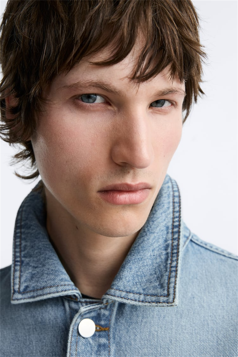 Unisex Pileli  Jean Ceket-Mavi Açık