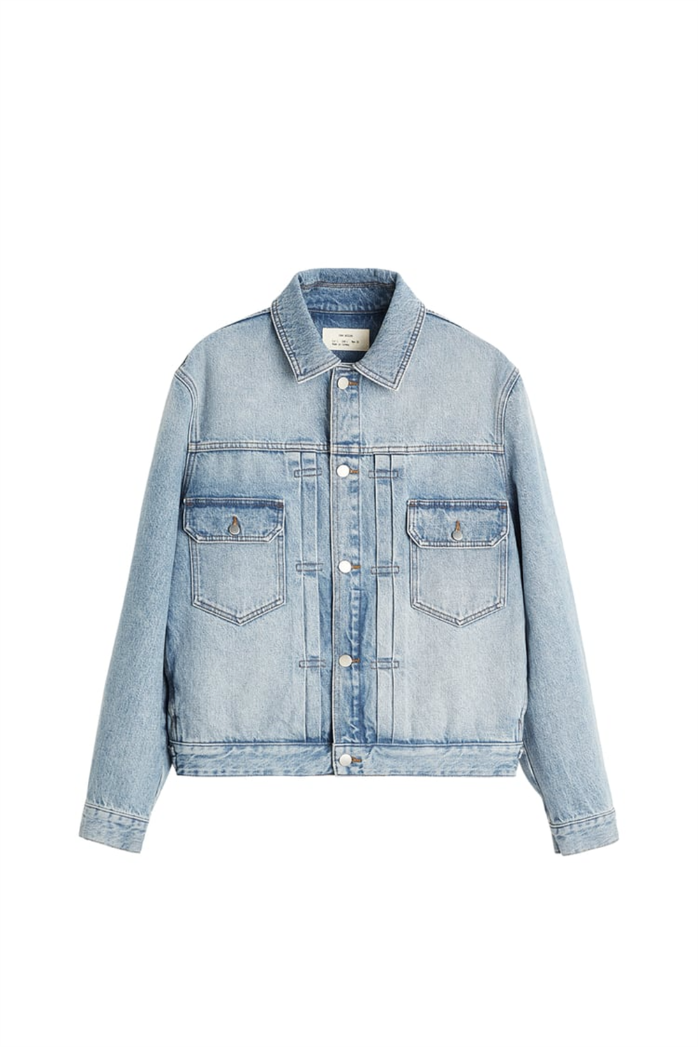 Unisex Pileli  Jean Ceket-Mavi Açık