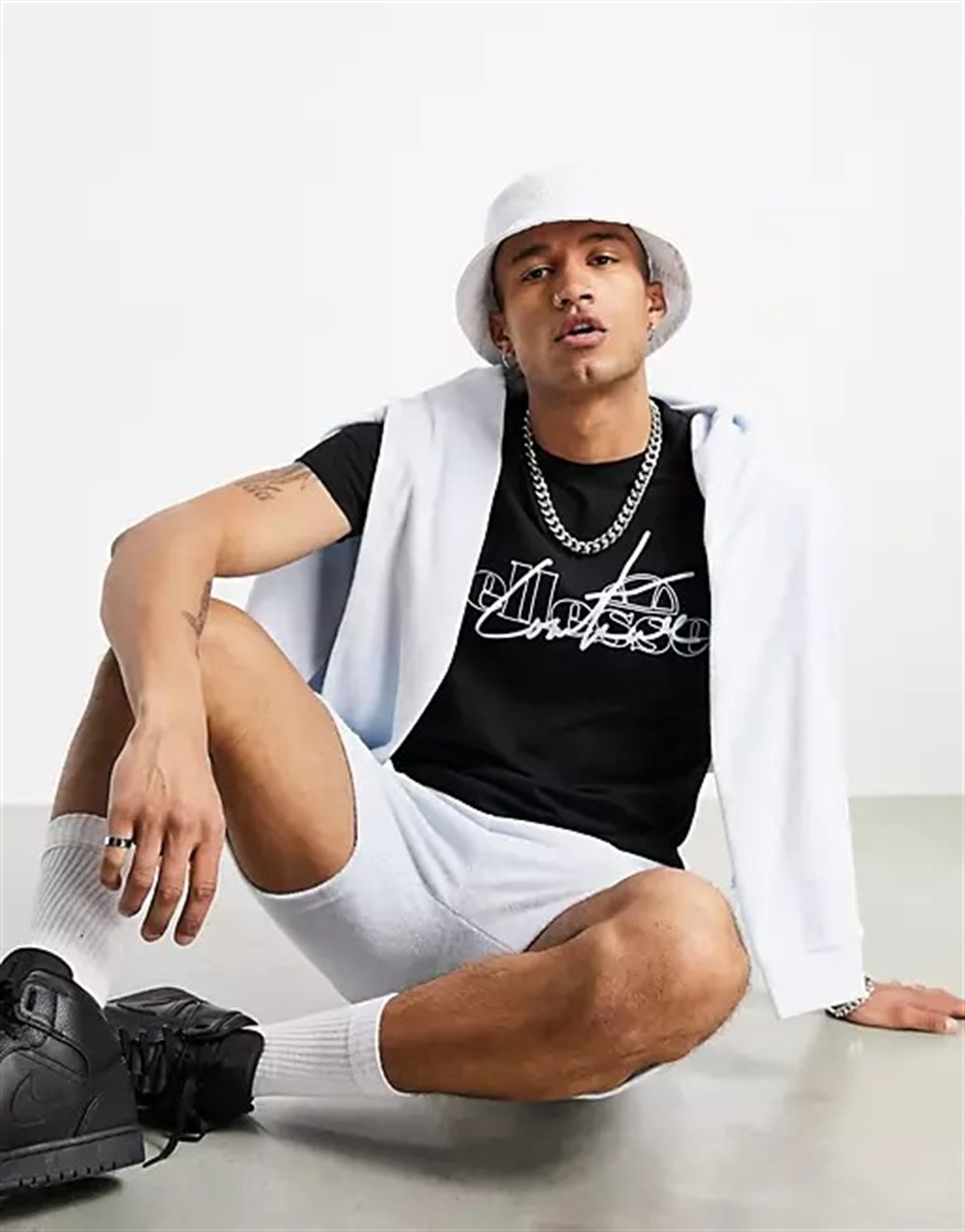 Unisex Slim Fit Baskılı T shirt Siyah