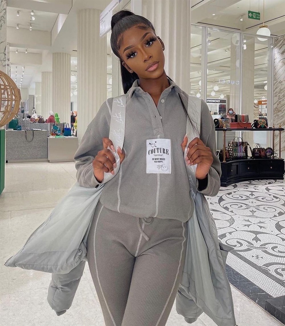 Waffle Kumaş Overlock Dikişli Tayt Bej