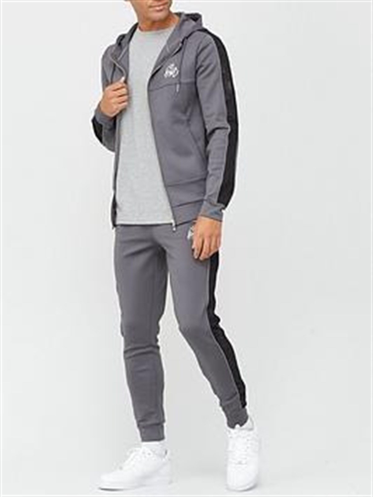 Yandan Şeritli  Scuba Kapişonlu Sweat Gri