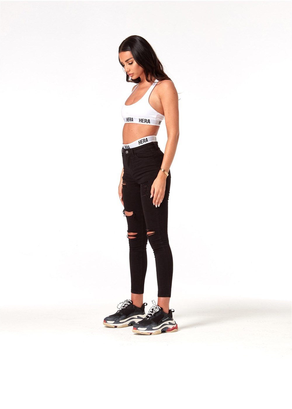 Yırtık Eskitmeli Skinny Jean Siyah