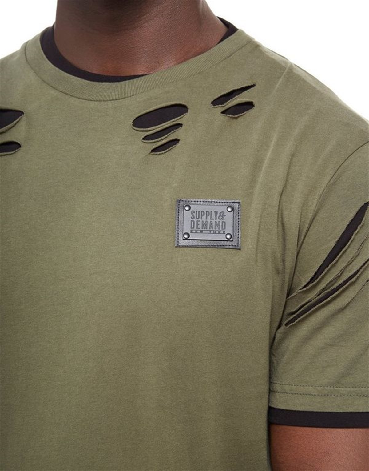 Yırtık T-Shirt Haki