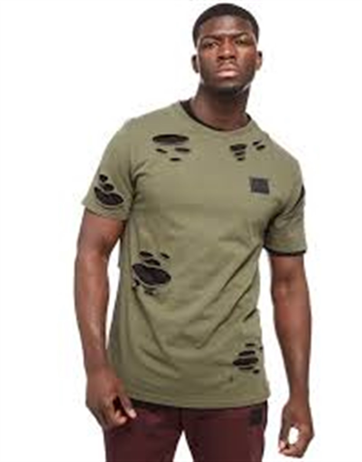 Yırtık T-Shirt Haki