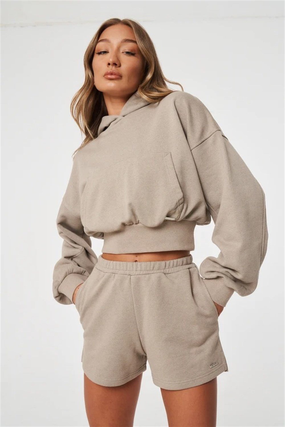 Yüksek Bel Rahat Kesim  Kısa Şort Bej