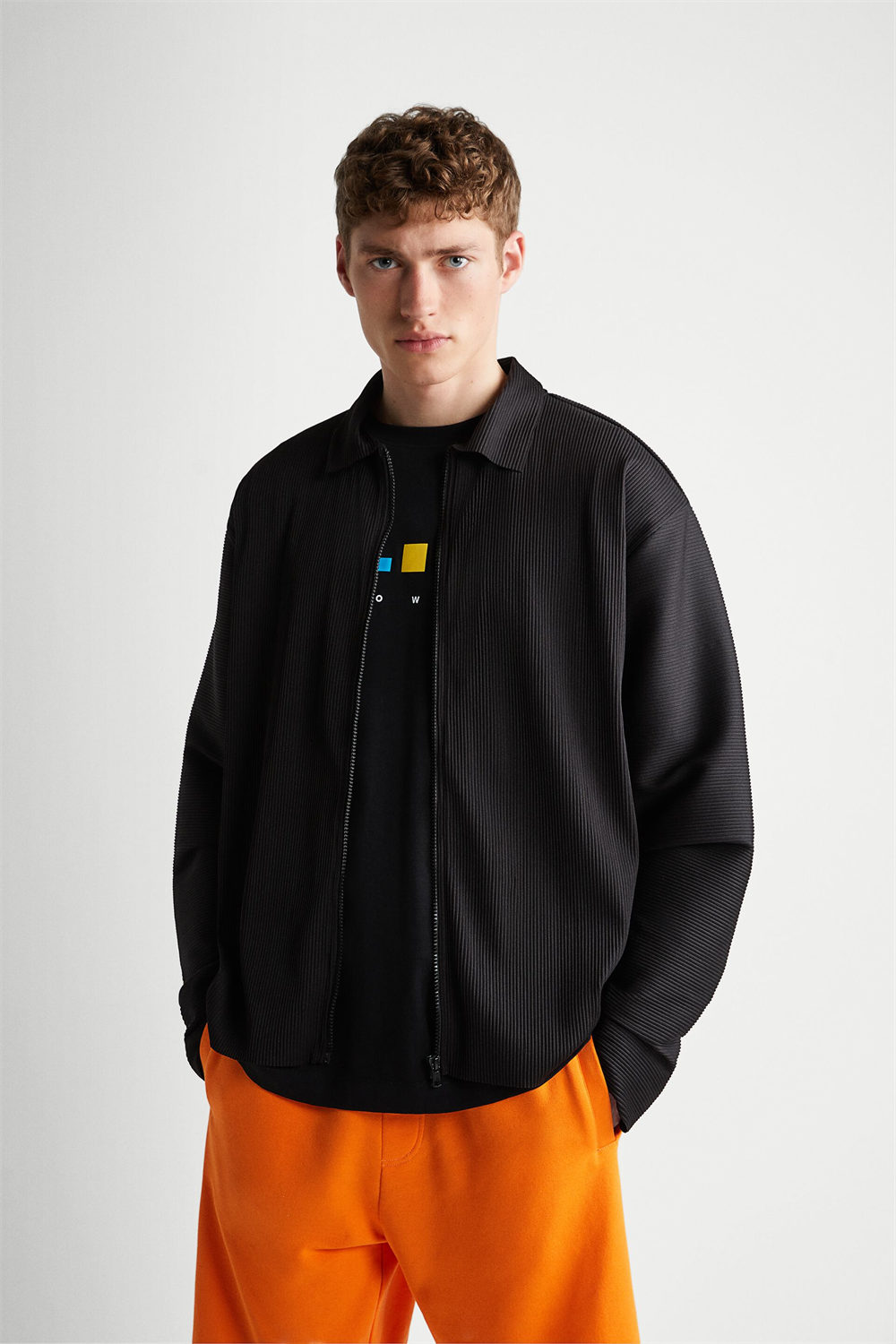 ZR Fitilli Kumaş Fermuarlı  Kapişonlu Sweat-Siyah